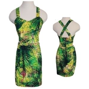 XOXO Dress Tropical Cut Out Palm Leaf Abstract Jungle Print Green Size 11